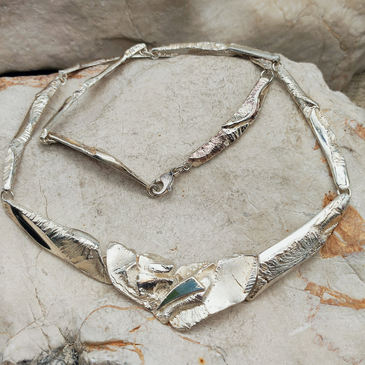 Finnish AKT Sterling Silver Sculptural Collar Necklace