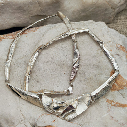 Finnish AKT Sterling Silver Sculptural Collar Necklace