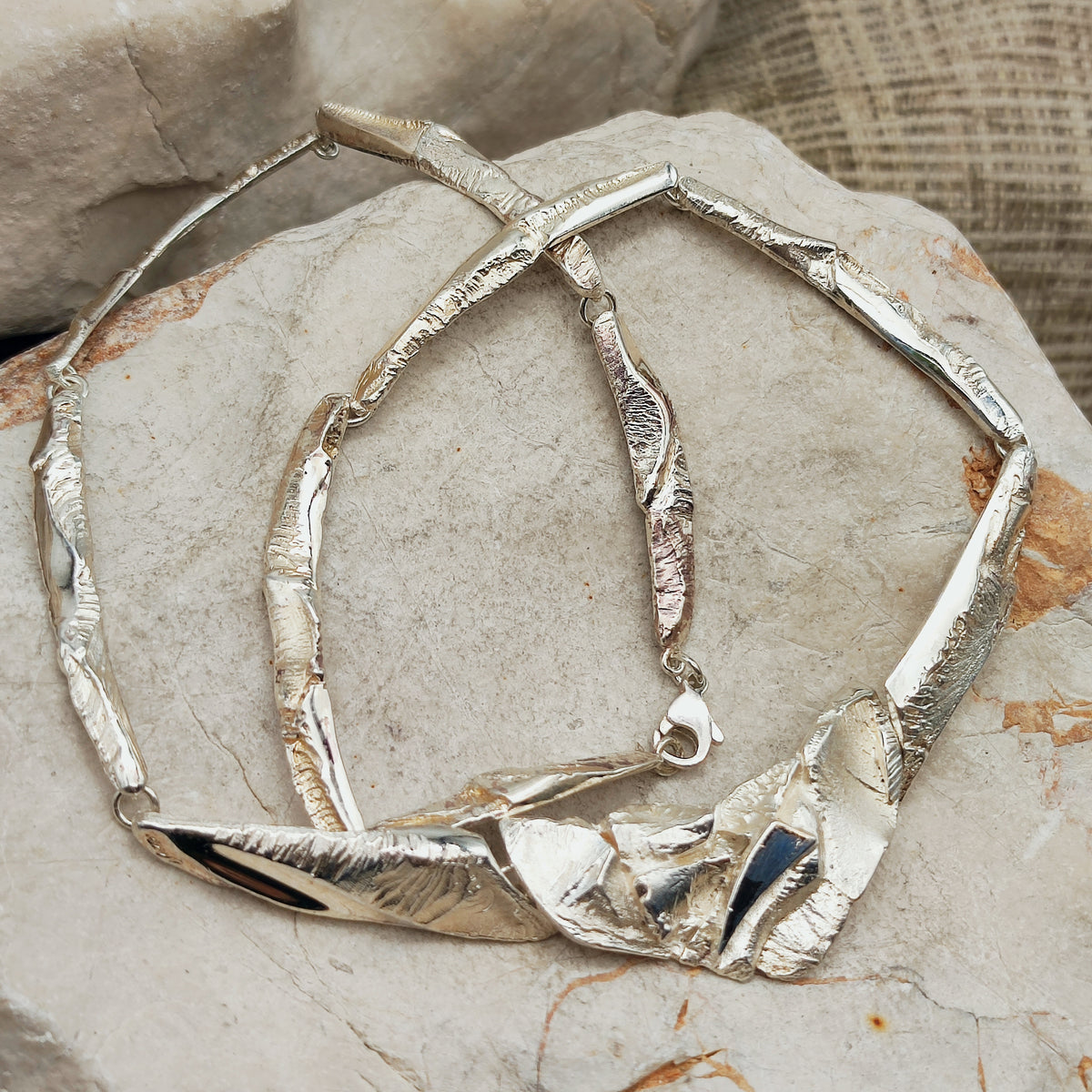 Finnish AKT Sterling Silver Sculptural Collar Necklace
