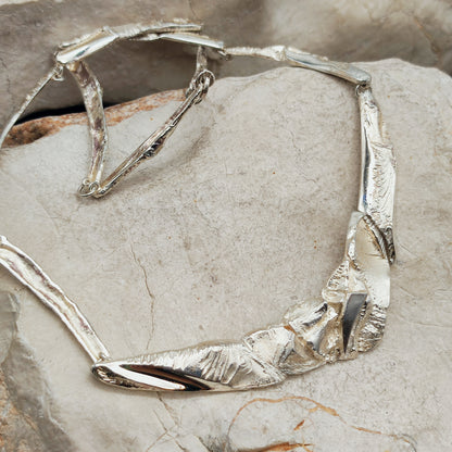 Finnish AKT Sterling Silver Sculptural Collar Necklace