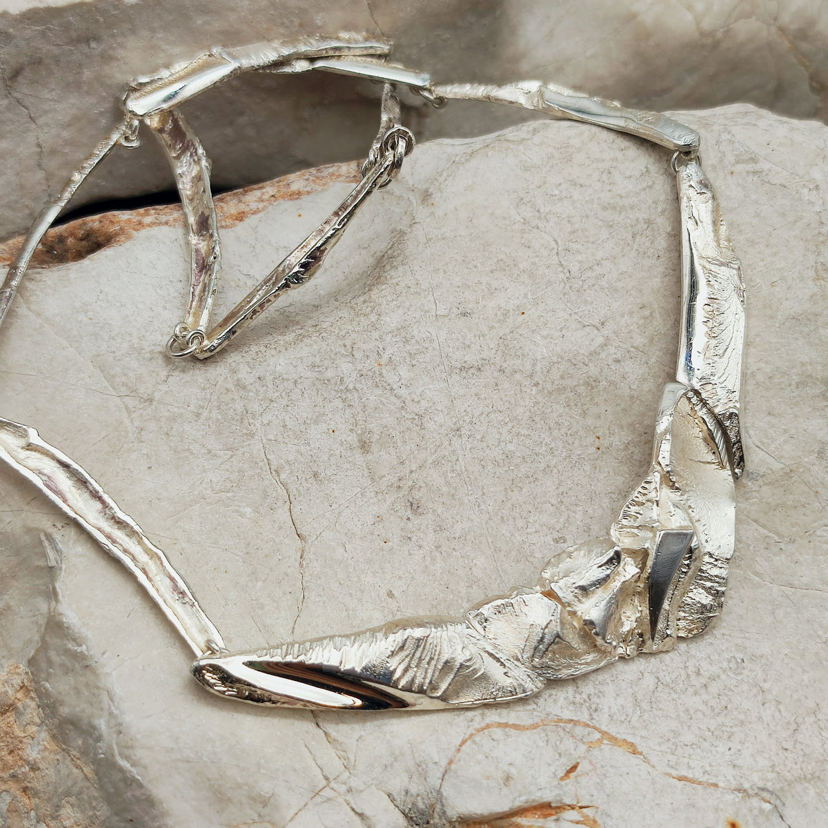 Finnish AKT Sterling Silver Sculptural Collar Necklace