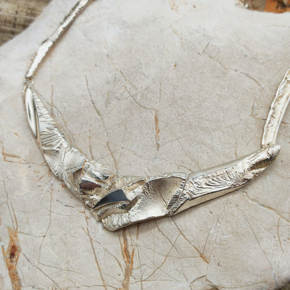 Finnish AKT Sterling Silver Sculptural Collar Necklace