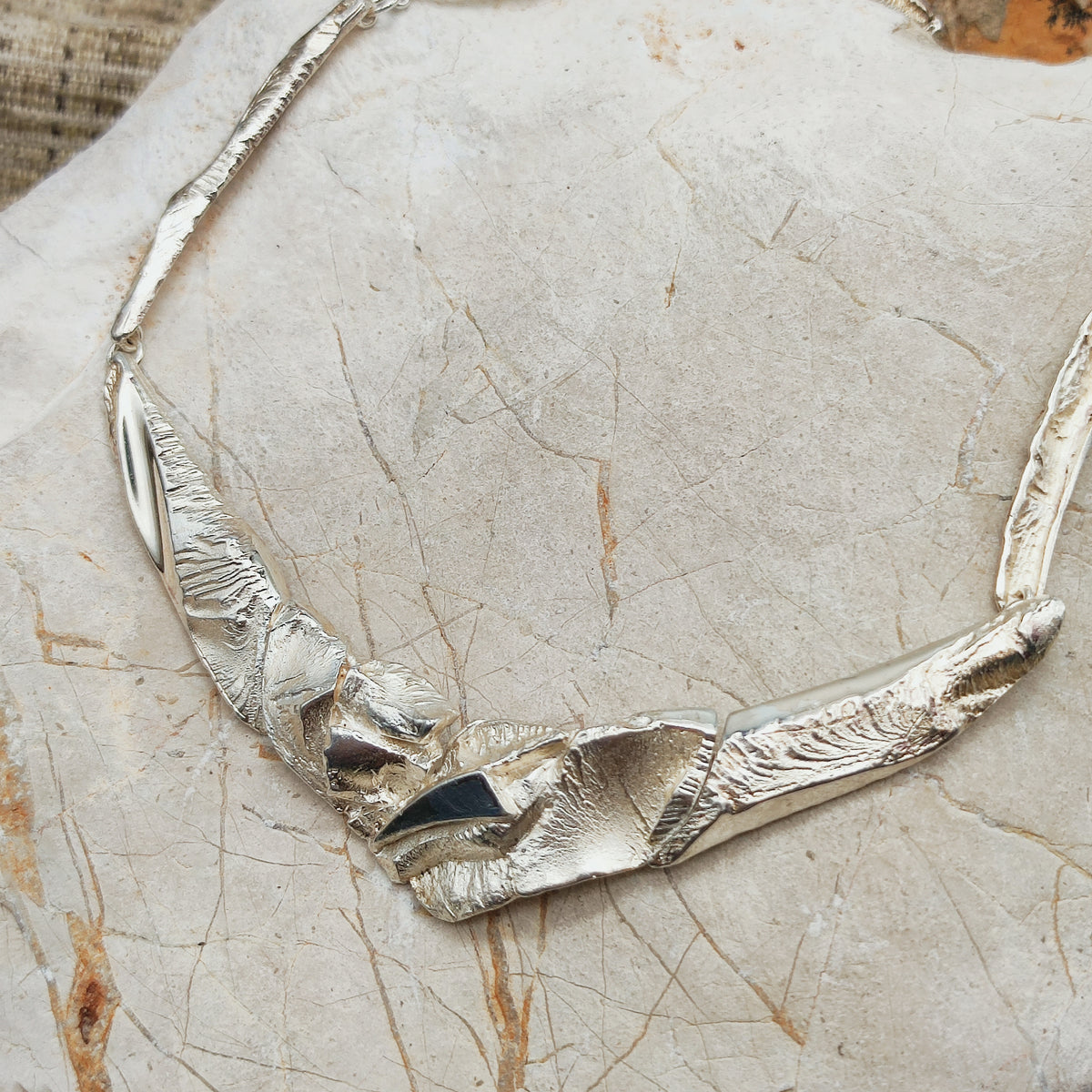 Finnish AKT Sterling Silver Sculptural Collar Necklace