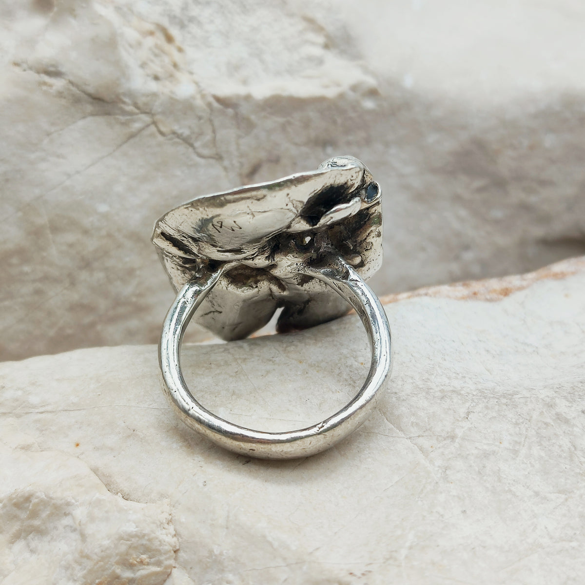 Vintage Mies De Wilde Brutalist Sterling Silver Pearl Ring
