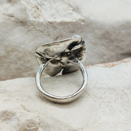 Vintage Mies De Wilde Brutalist Sterling Silver Pearl Ring