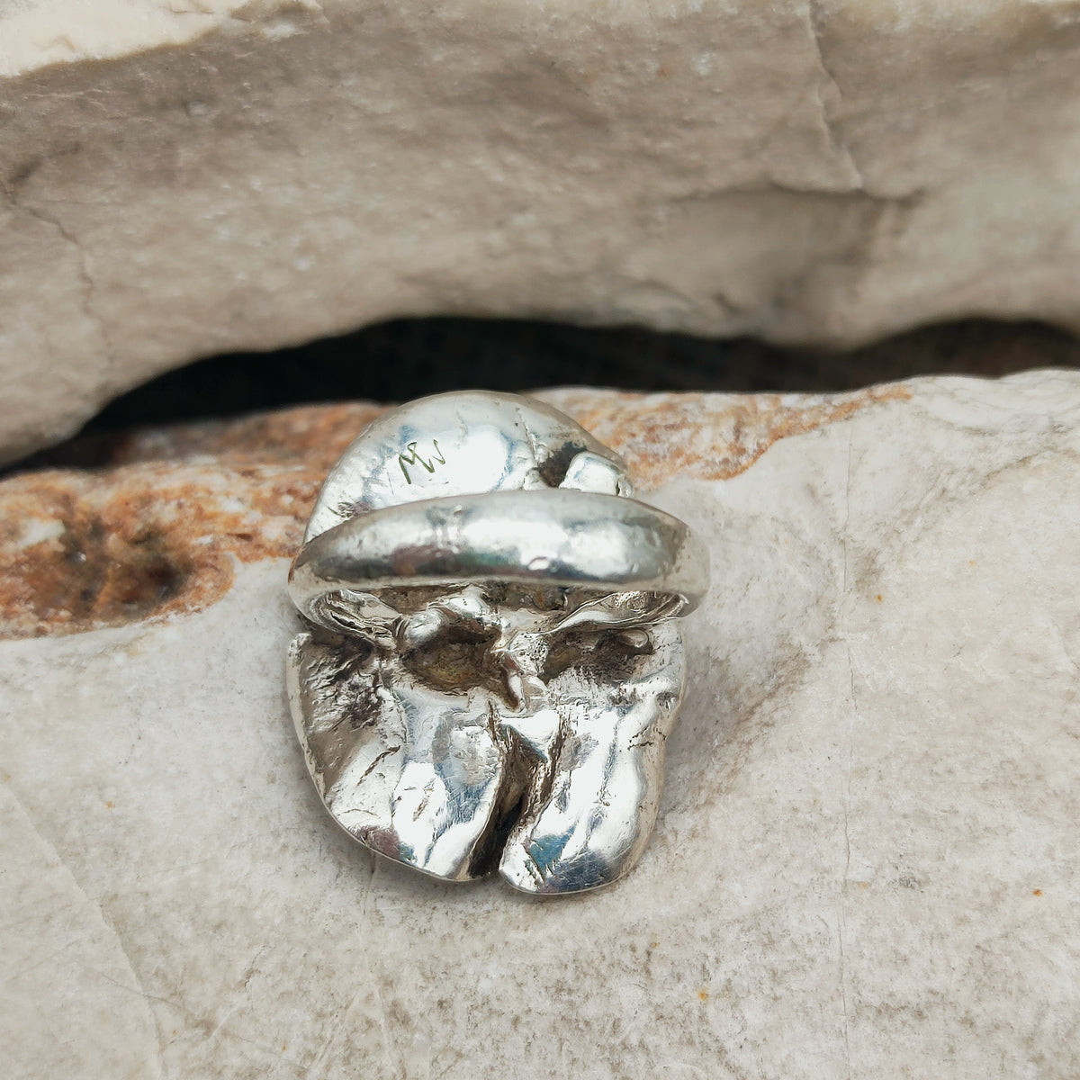 Vintage Mies De Wilde Brutalist Sterling Silver Pearl Ring