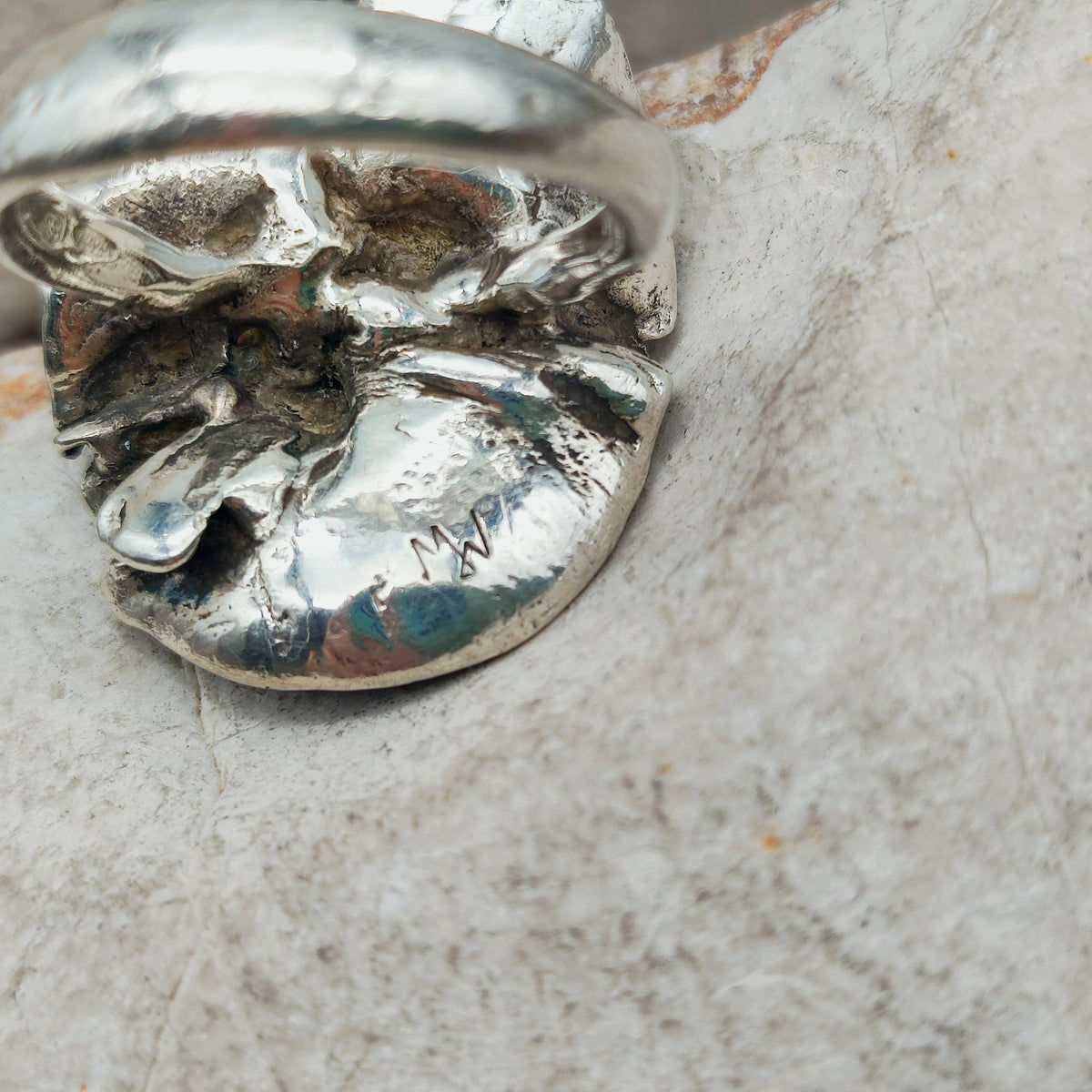 Vintage Mies De Wilde Brutalist Sterling Silver Pearl Ring