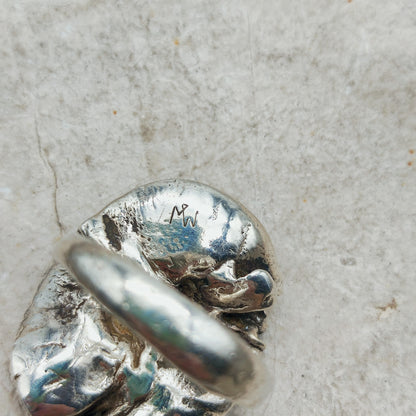 Vintage Mies De Wilde Brutalist Sterling Silver Pearl Ring