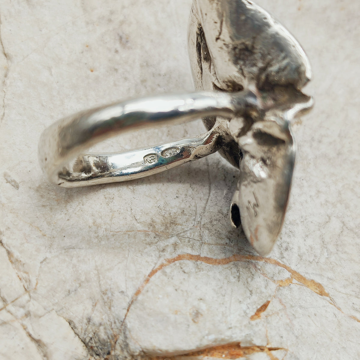 Vintage Mies De Wilde Brutalist Sterling Silver Pearl Ring