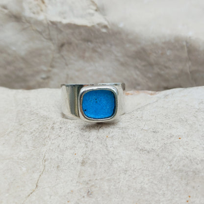 Vintage Mies De Wilde Sterling Silver & Blue Enamel Open Ring