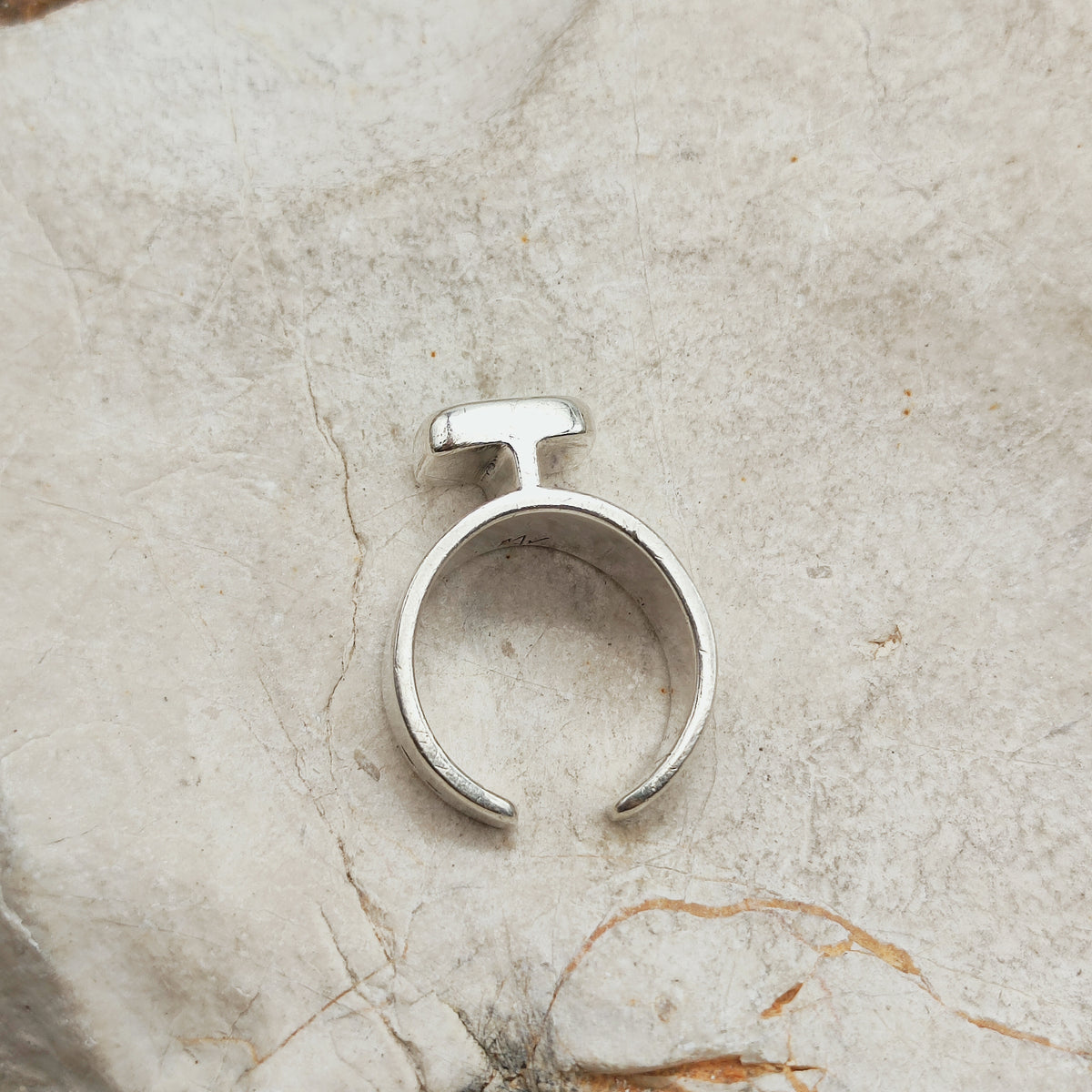 Vintage Mies De Wilde Sterling Silver & Blue Enamel Open Ring