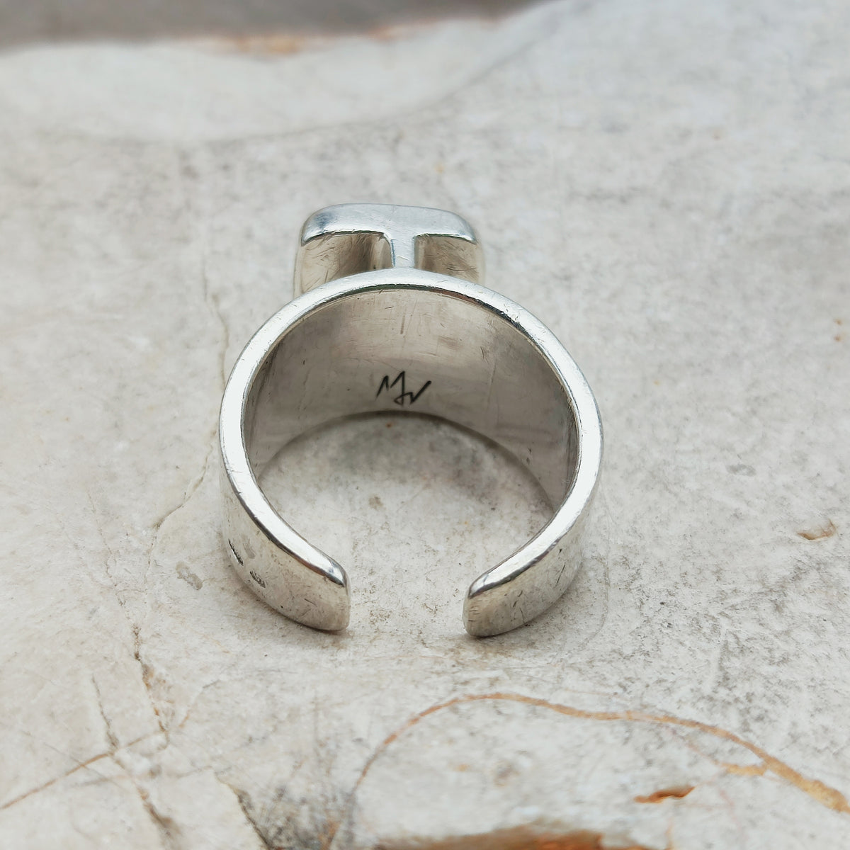 Vintage Mies De Wilde Sterling Silver & Blue Enamel Open Ring