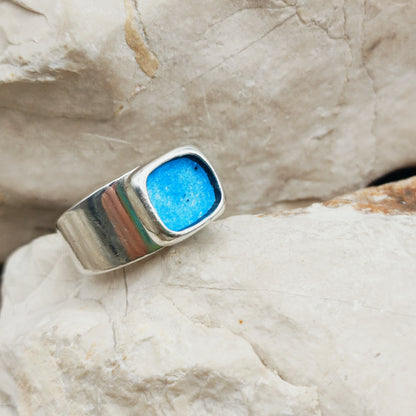 Vintage Mies De Wilde Sterling Silver & Blue Enamel Open Ring