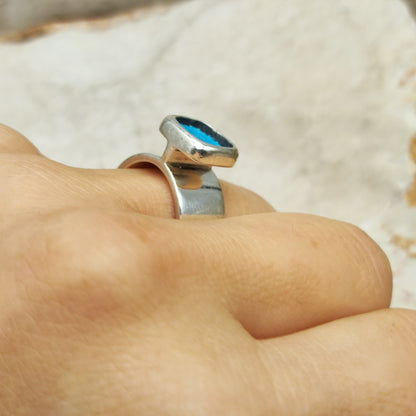 Vintage Mies De Wilde Sterling Silver & Blue Enamel Open Ring