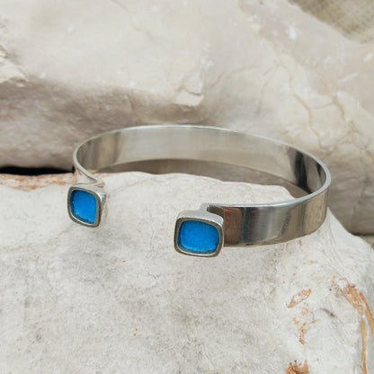 Vintage Mies De Wilde Sterling Silver & Blue Enamel Cuff Bracelet