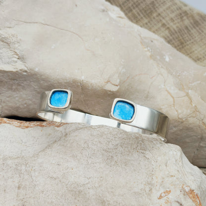 Vintage Mies De Wilde Sterling Silver & Blue Enamel Cuff Bracelet