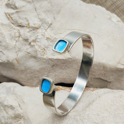 Vintage Mies De Wilde Sterling Silver & Blue Enamel Cuff Bracelet