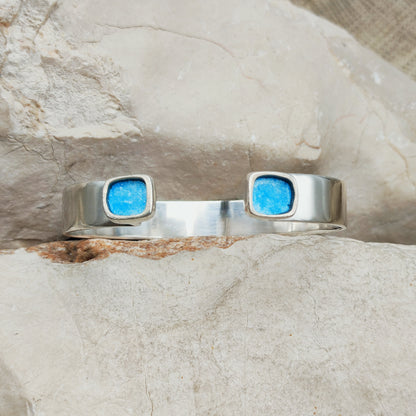 Vintage Mies De Wilde Sterling Silver & Blue Enamel Cuff Bracelet