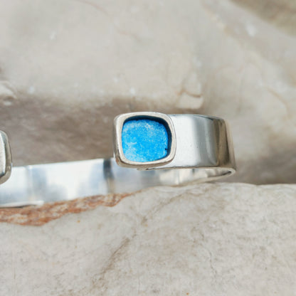 Vintage Mies De Wilde Sterling Silver & Blue Enamel Cuff Bracelet