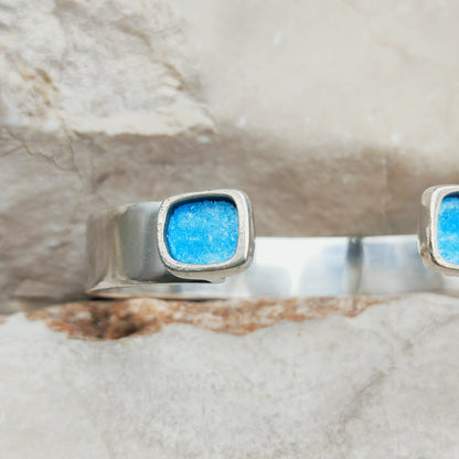 Vintage Mies De Wilde Sterling Silver & Blue Enamel Cuff Bracelet
