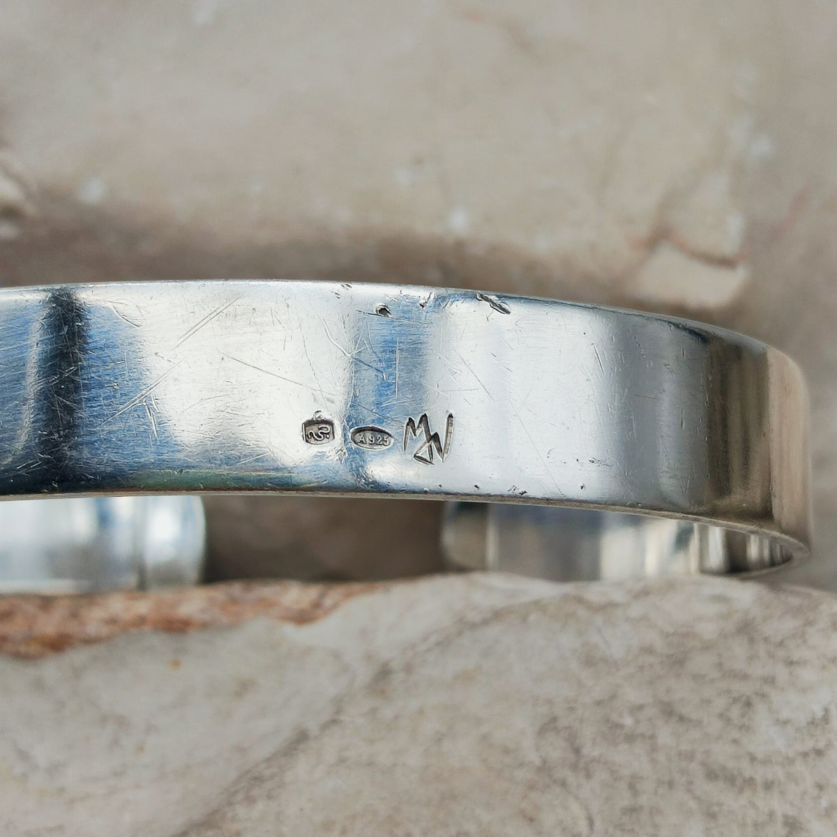 Vintage Mies De Wilde Sterling Silver & Blue Enamel Cuff Bracelet