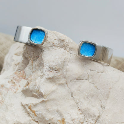 Vintage Mies De Wilde Sterling Silver & Blue Enamel Cuff Bracelet