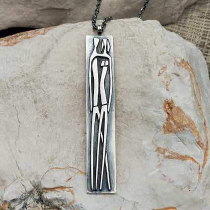 Vintage Mies De Wilde Brutalist Sterling Silver Couple Pendant Necklace