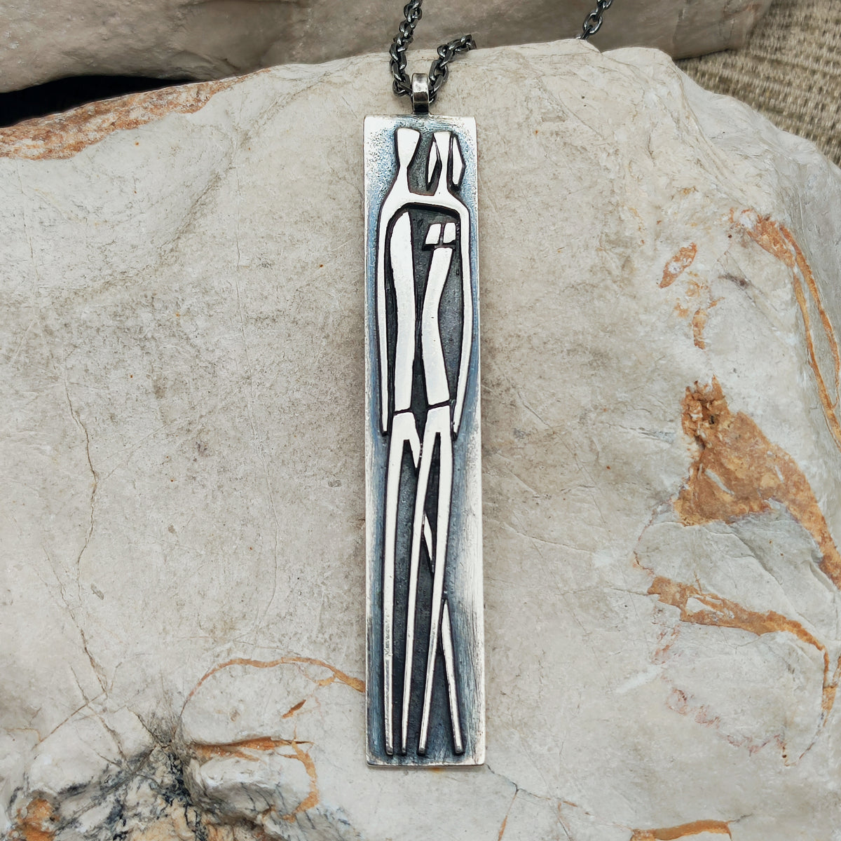 Vintage Mies De Wilde Brutalist Sterling Silver Couple Pendant Necklace