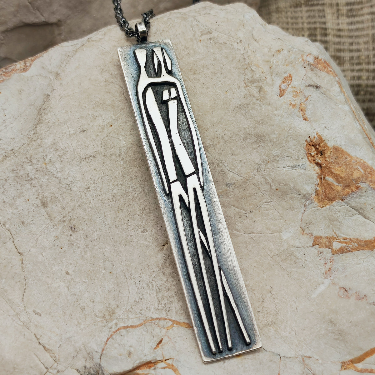 Vintage Mies De Wilde Brutalist Sterling Silver Couple Pendant Necklace