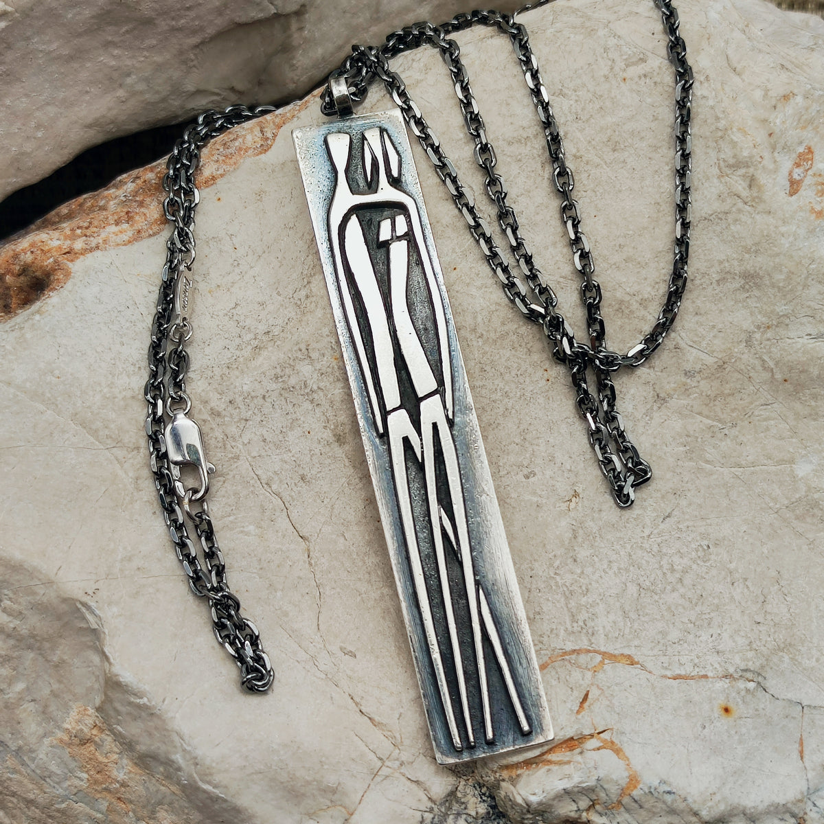 Vintage Mies De Wilde Brutalist Sterling Silver Couple Pendant Necklace