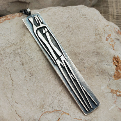 Vintage Mies De Wilde Brutalist Sterling Silver Couple Pendant Necklace