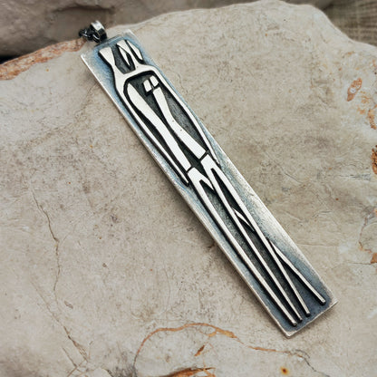 Vintage Mies De Wilde Brutalist Sterling Silver Couple Pendant Necklace
