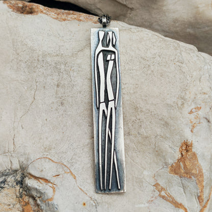 Vintage Mies De Wilde Brutalist Sterling Silver Couple Pendant Necklace