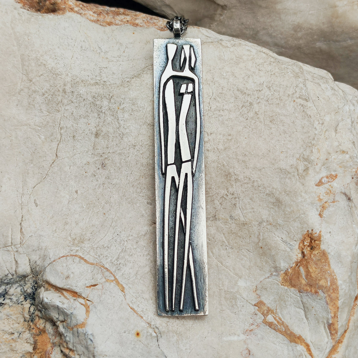 Vintage Mies De Wilde Brutalist Sterling Silver Couple Pendant Necklace