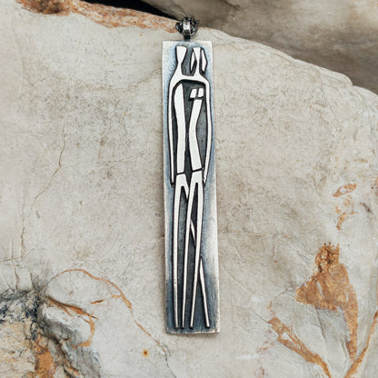 Vintage Mies De Wilde Brutalist Sterling Silver Couple Pendant Necklace