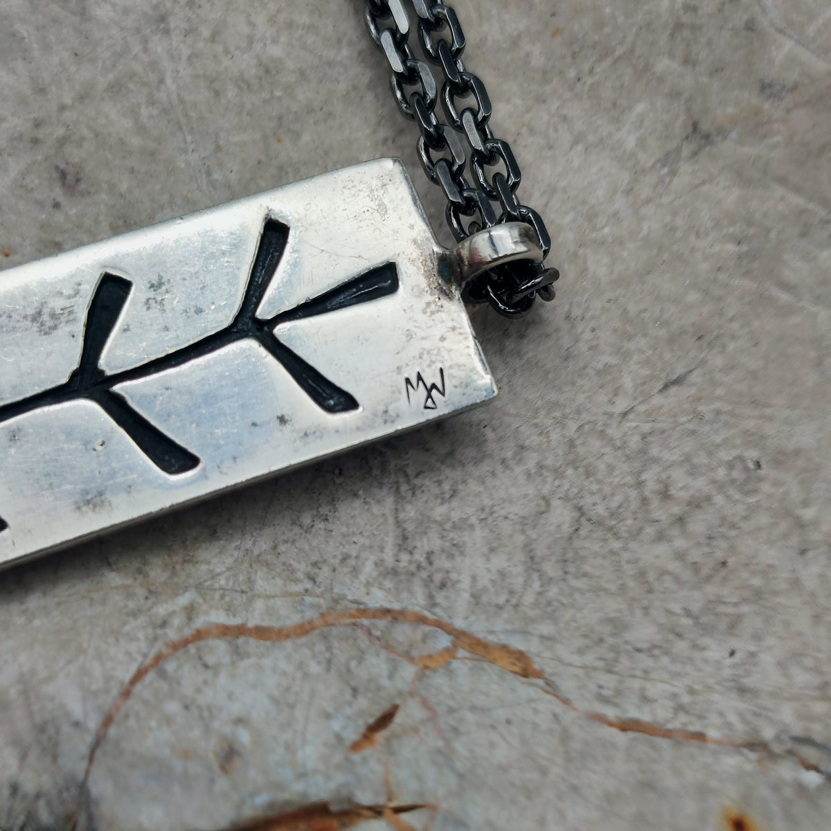 Vintage Mies De Wilde Brutalist Sterling Silver Couple Pendant Necklace