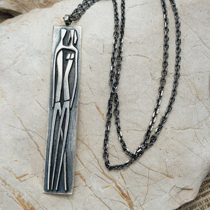 Vintage Mies De Wilde Brutalist Sterling Silver Couple Pendant Necklace