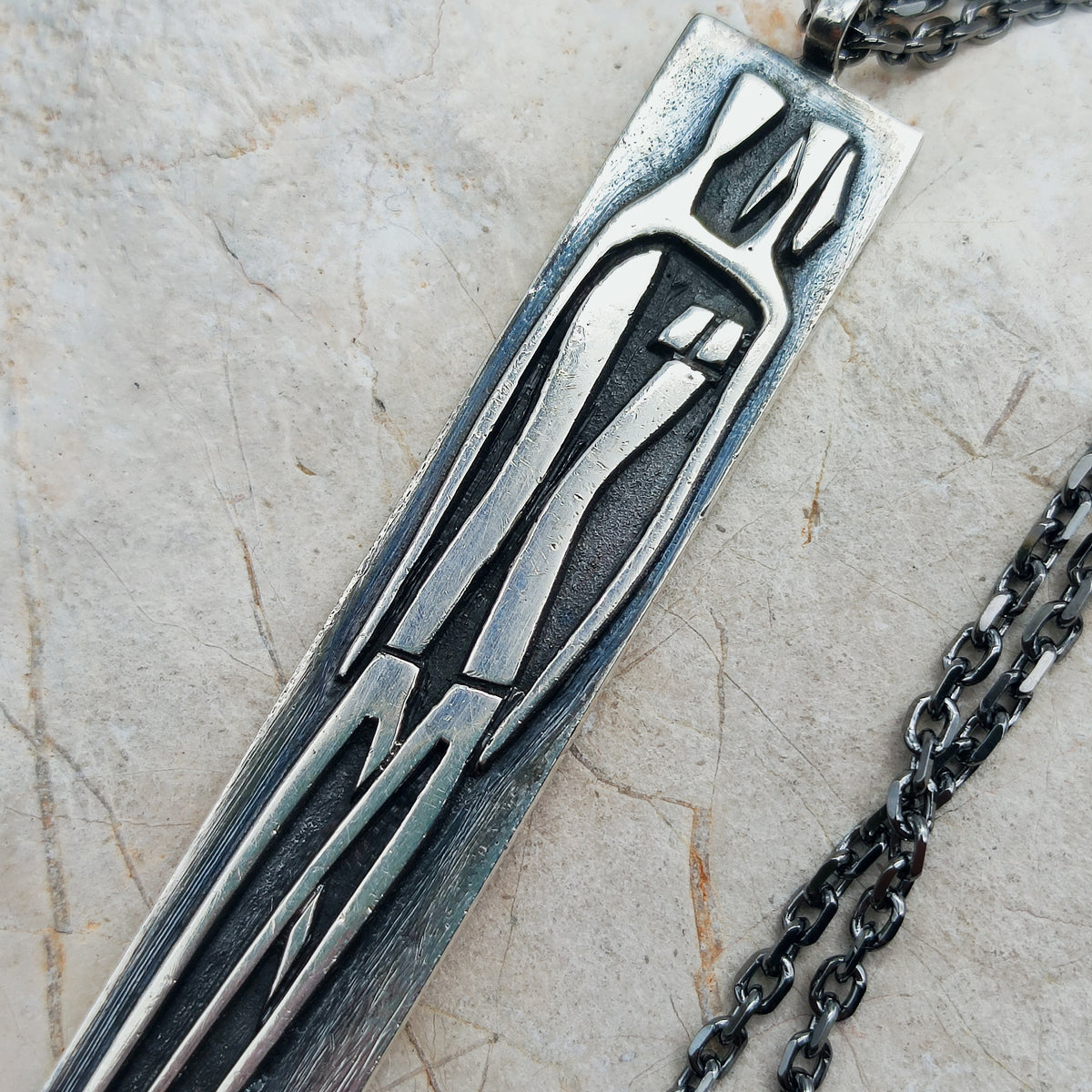 Vintage Mies De Wilde Brutalist Sterling Silver Couple Pendant Necklace
