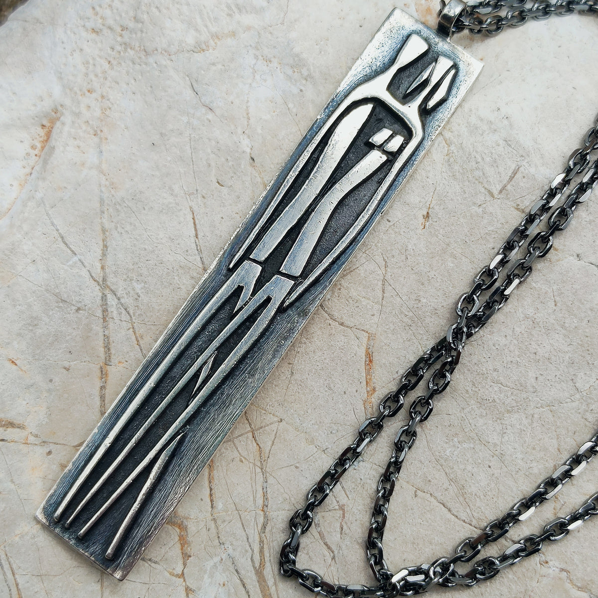 Vintage Mies De Wilde Brutalist Sterling Silver Couple Pendant Necklace