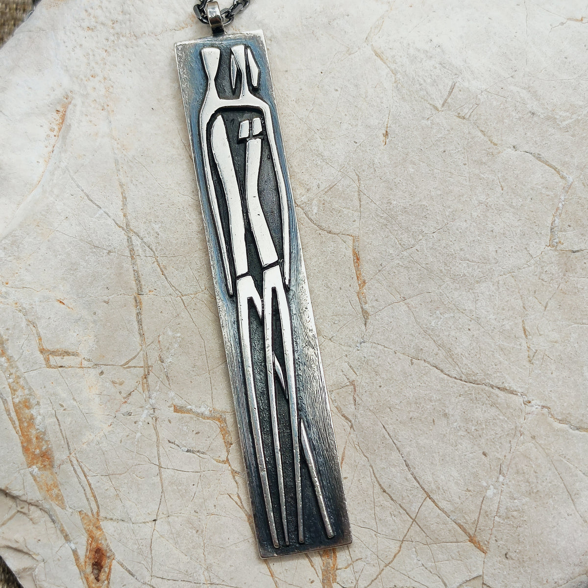 Vintage Mies De Wilde Brutalist Sterling Silver Couple Pendant Necklace