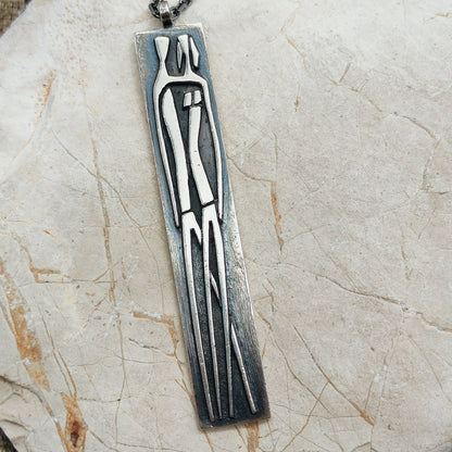 Vintage Mies De Wilde Brutalist Sterling Silver Couple Pendant Necklace