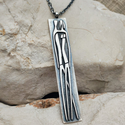 Vintage Mies De Wilde Brutalist Sterling Silver Couple Pendant Necklace