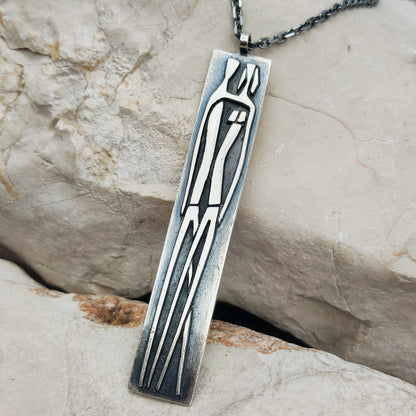Vintage Mies De Wilde Brutalist Sterling Silver Couple Pendant Necklace