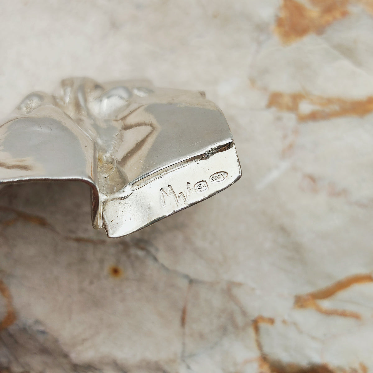 Vintage Mies De Wilde Brutalist Sterling Silver Pearl Pendant Necklace