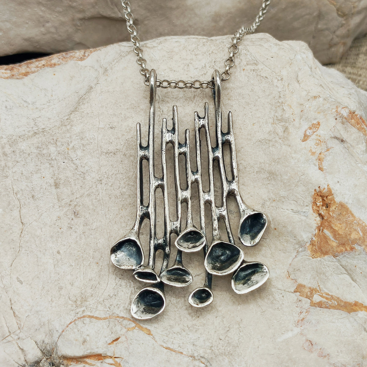 Vintage Hannu Ikonen Cascade Reindeer Moss Silver Necklace