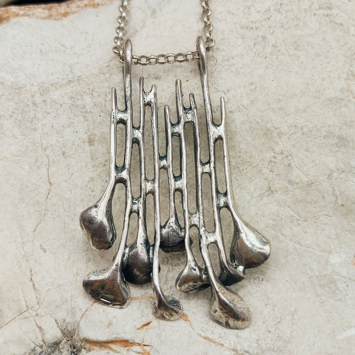 Vintage Hannu Ikonen Cascade Reindeer Moss Silver Necklace