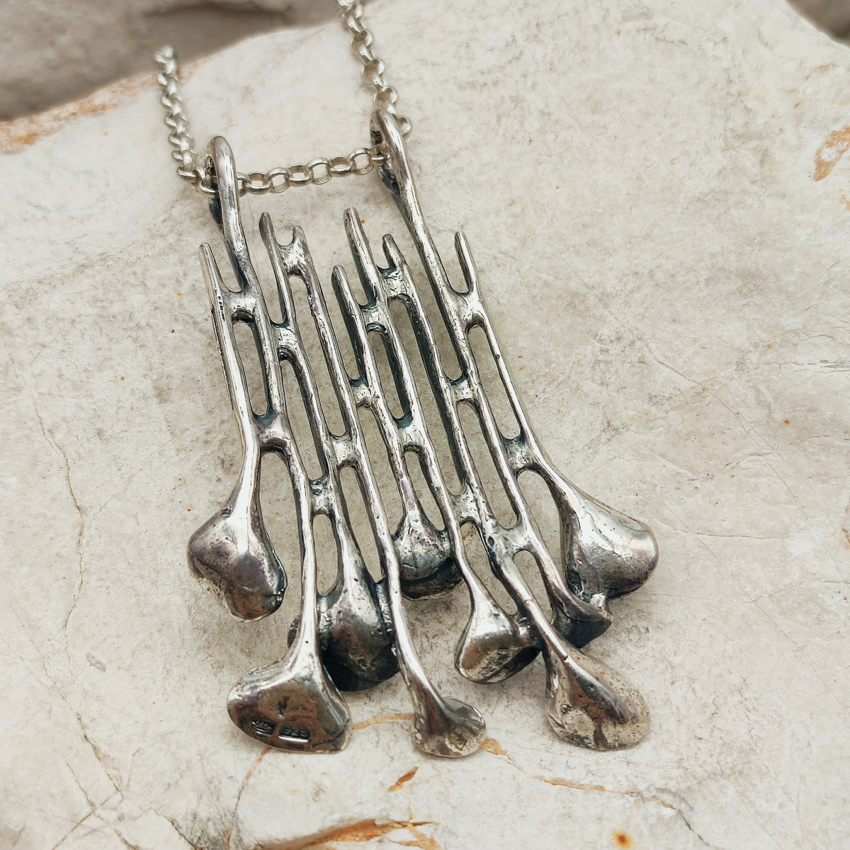 Vintage Hannu Ikonen Cascade Reindeer Moss Silver Necklace