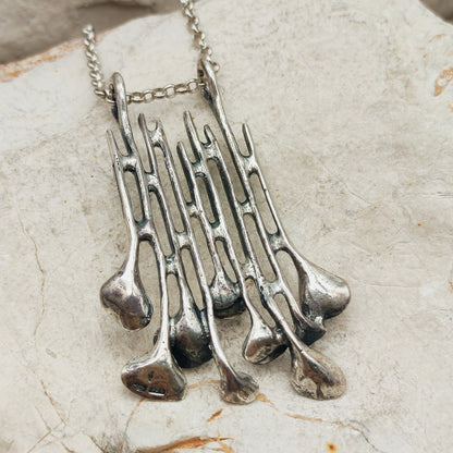 Vintage Hannu Ikonen Cascade Reindeer Moss Silver Necklace