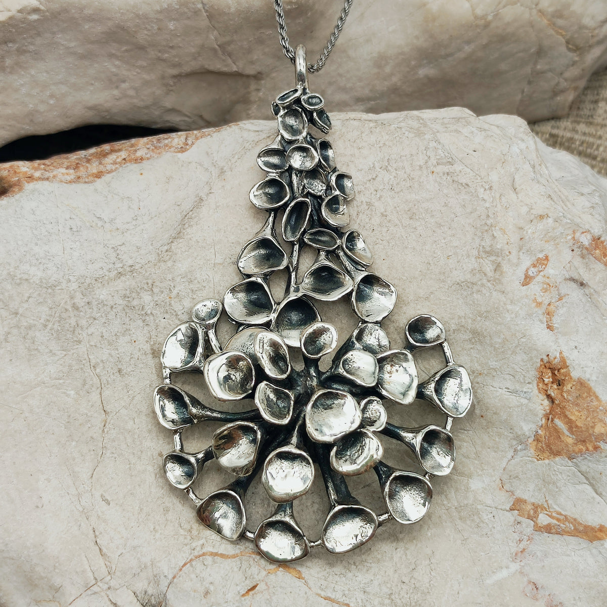 Vintage Hannu Ikonen Large Articulated Reindeer Moss Silver Necklace