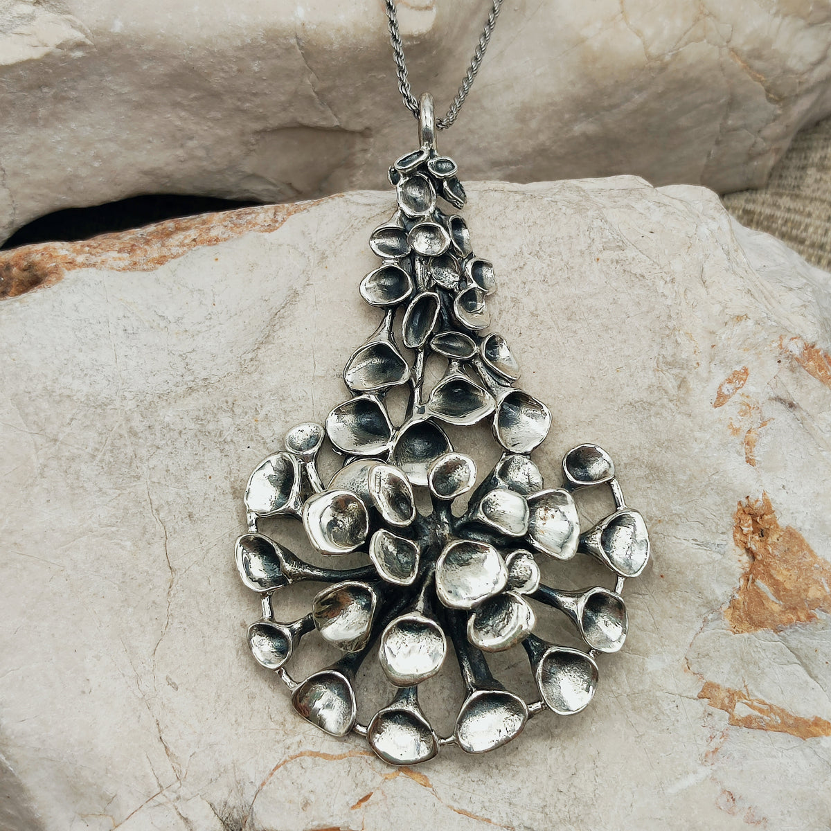 Vintage Hannu Ikonen Large Articulated Reindeer Moss Silver Necklace